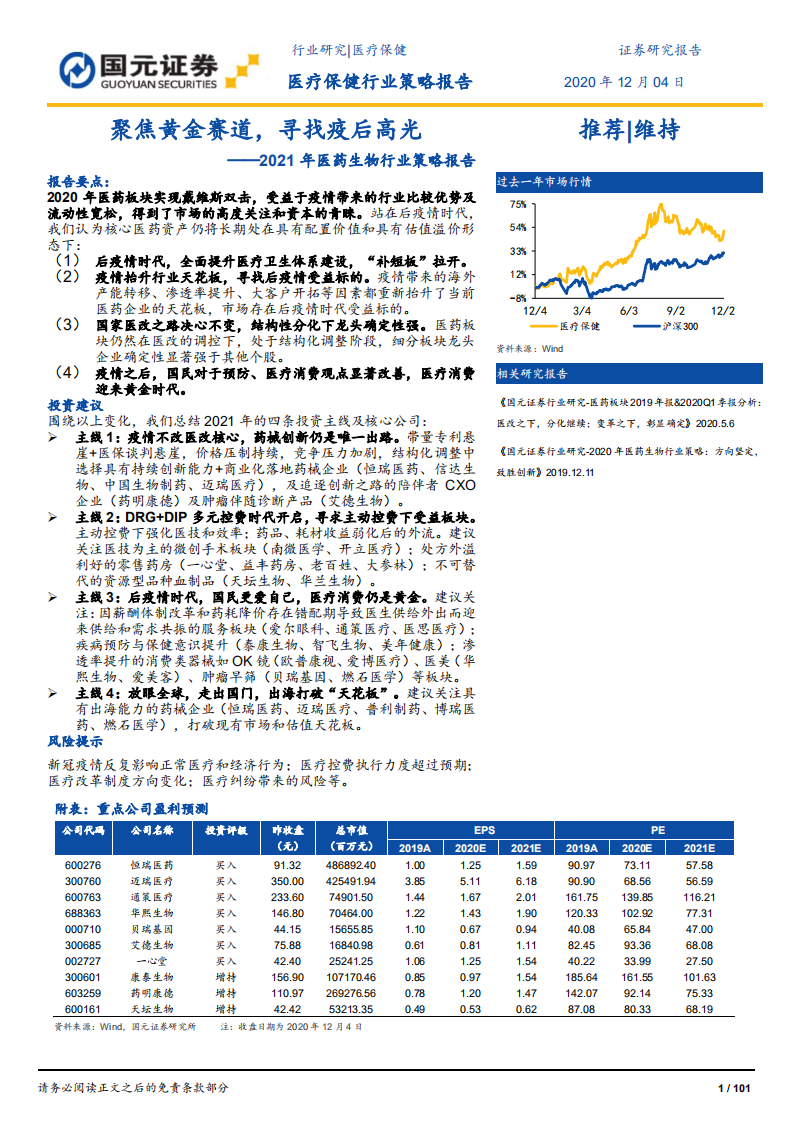2021年医药生物行业策略报告：聚焦黄金赛道，寻找疫后高光-20201204.pdf 第1页