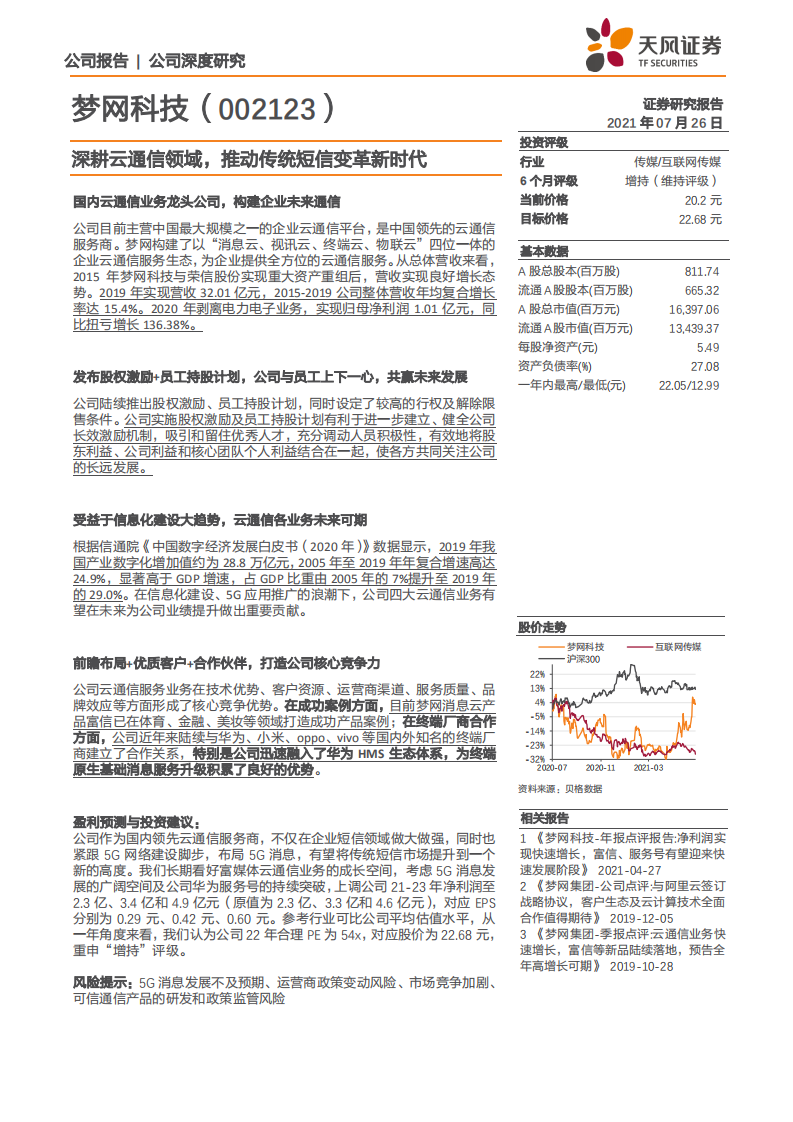 梦网科技-深耕云通信领域，推动传统短信变革新时代-210726.pdf 第1页