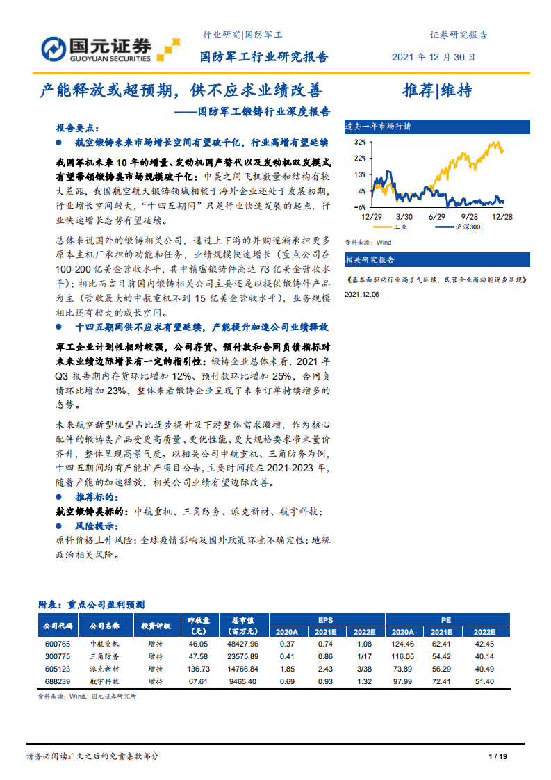 20211230-国元证券-国防军工锻铸行业深度报告：产能释放或超预期，供不应求业绩改善.pdf 第1页