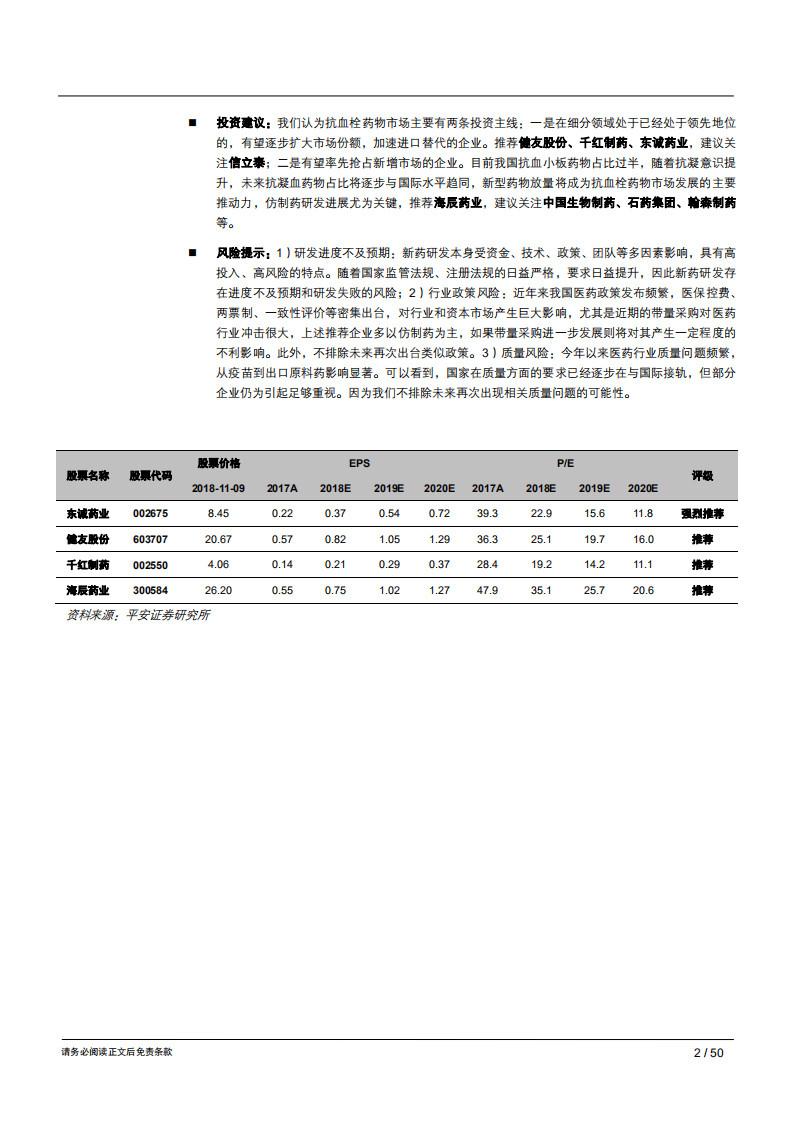 生物医药行业抗血栓用药专题报告：凝血瀑布下的福地洞天，&ldquo;重磅炸弹&rdquo;的成长摇篮-181111.pdf 第2页