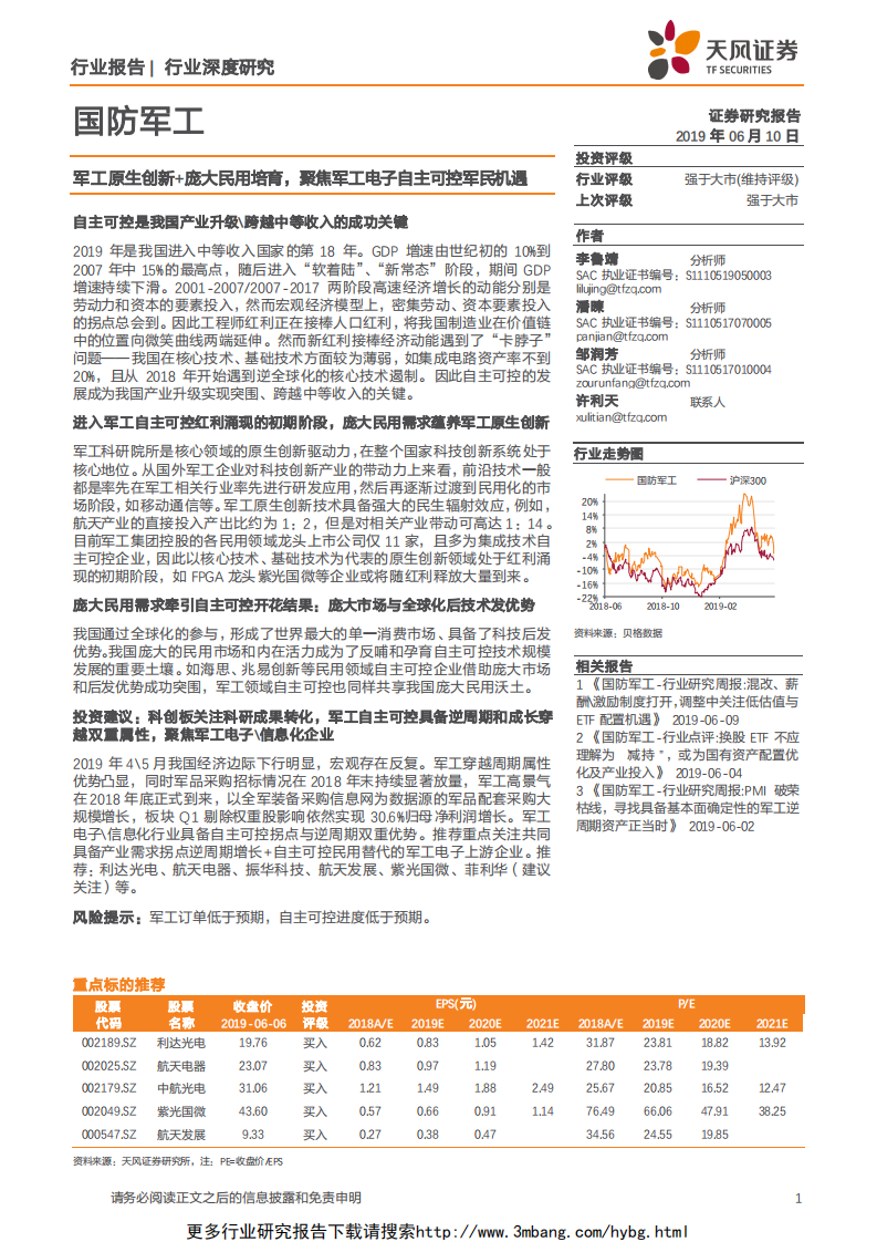 国防军工行业：军工原生创新+庞大民用培育，聚焦军工电子自主可控军民机遇-190610.pdf 第1页
