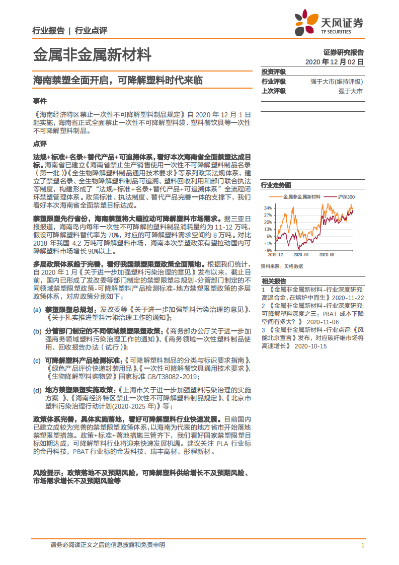 金属非金属新材料行业：海南禁塑全面开启，可降解塑料时代来临-20201202.pdf 第1页