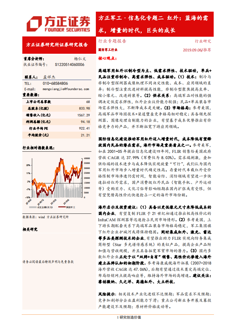 国防军工行业军工﹒信息化专题二红外：蓝海的需求，增量的时代，巨头的成长-190906.pdf 第1页