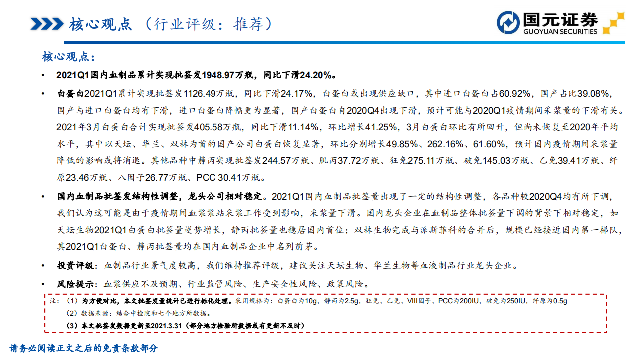 医药生物行业：2021年一季度血制品行业批签发跟踪-210415.pdf 第2页