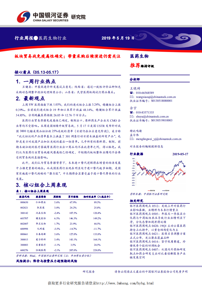 医药生物行业：板块贸易战免疫属性确定；带量采购后续演进仍需关注-190519.pdf 第1页