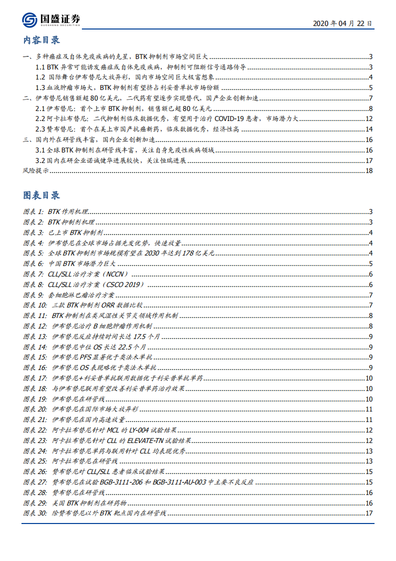 医药生物行业：创新前沿追踪科普系列（一），BTK抑制剂市场空间巨大，肿瘤与自身免疫适应症双向发展，国内企业创新加速-200422.pdf 第2页