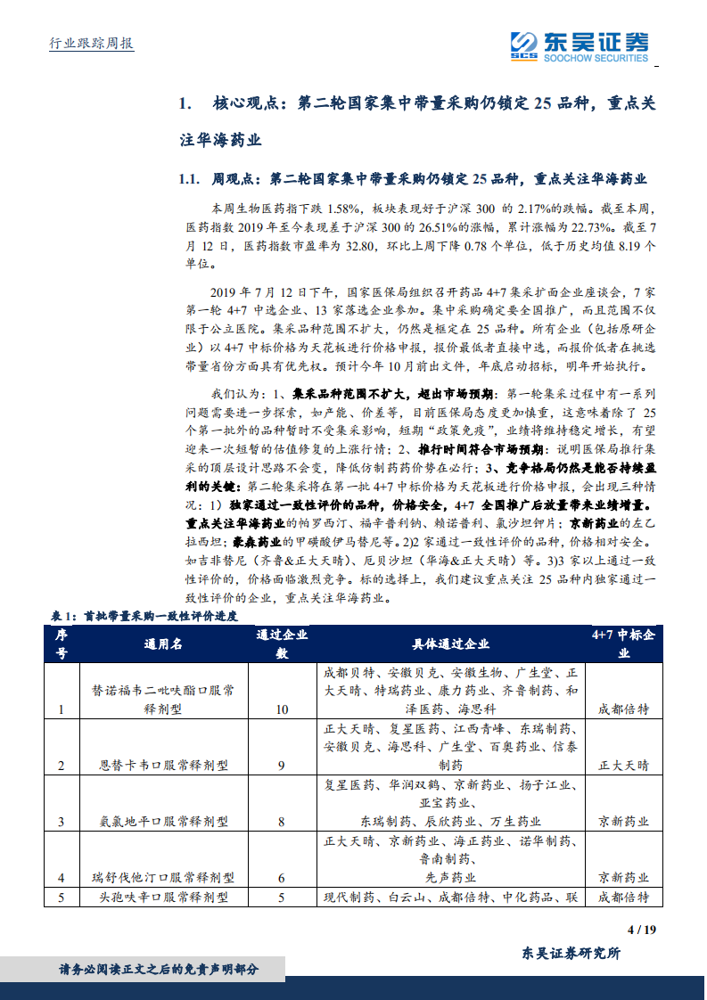 医药生物行业：第二轮国家集中带量采购仍锁定25品种，重点关注华海药业-190714.pdf 第4页