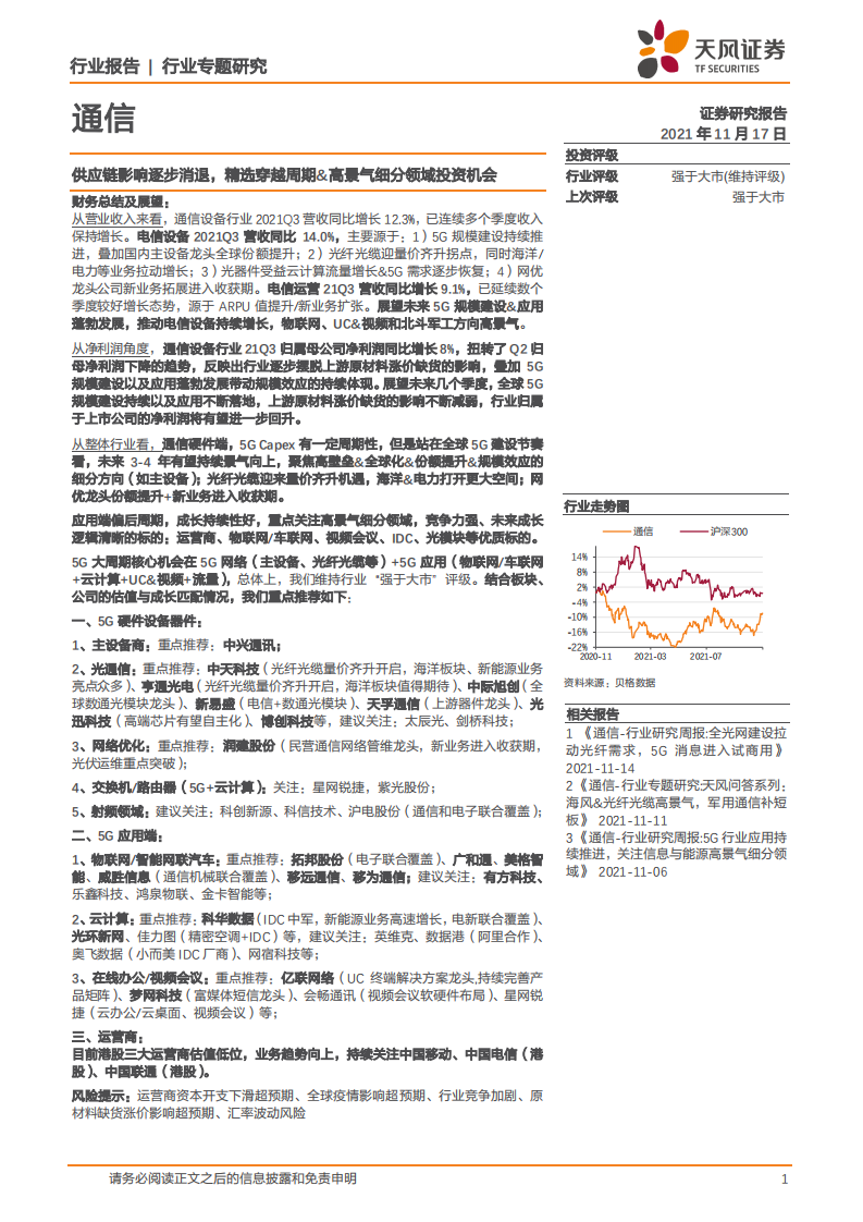 通信行业：供应链影响逐步消退，精选穿越周期&高景气细分领域投资机会-211117.pdf 第1页