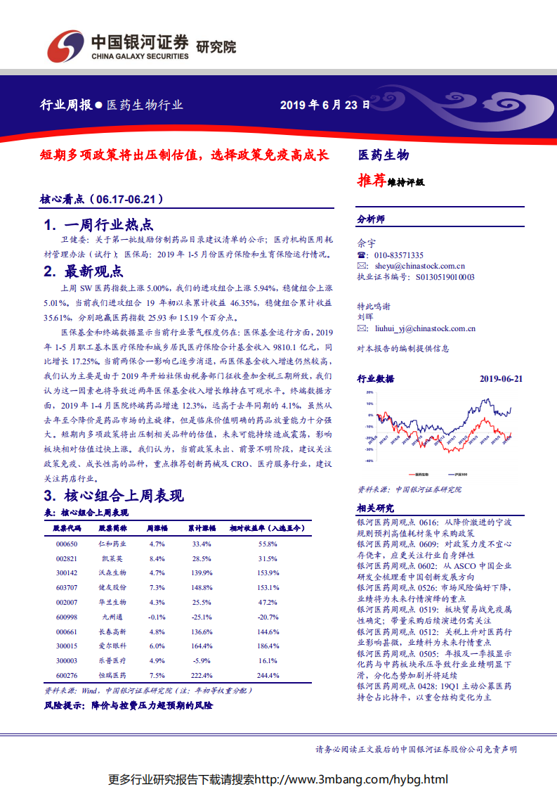 医药生物行业：短期多项政策将出压制估值，选择政策免疫高成长-190623.pdf 第1页