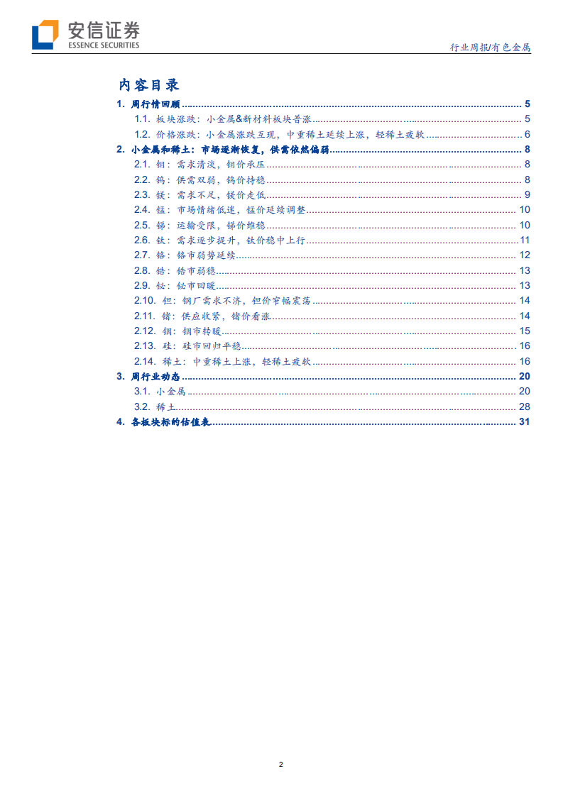 小金属&新材料行业研究：下游需求持续低迷，小金属价格回归平稳，中重稀土供需抽紧，价格延续上涨-200308.pdf 第2页