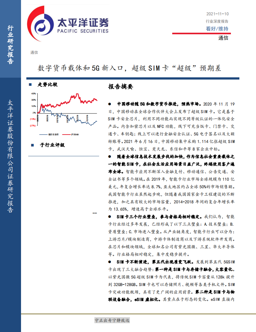 通信行业：数字货币载体和5G新入口，超级SIM卡&rdquo;超级&ldquo;预期差-211110.pdf 第1页
