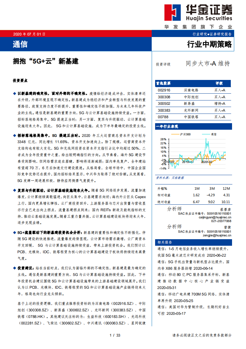 通信行业：拥抱&ldquo;5G+云&rdquo;新基建-20200701.pdf 第1页