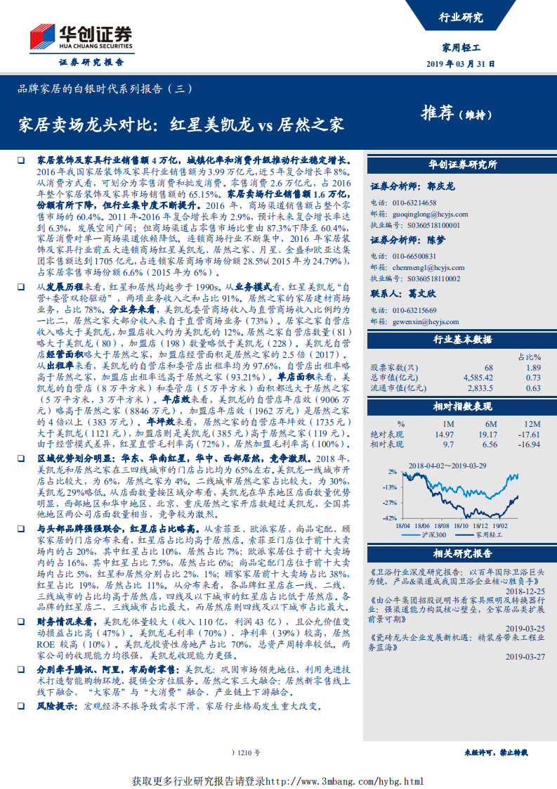 家用轻工行业品牌家居的白银时代系列报告（三）：家居卖场龙头对比，红星美凯龙vs居然之家-190331.pdf 第1页