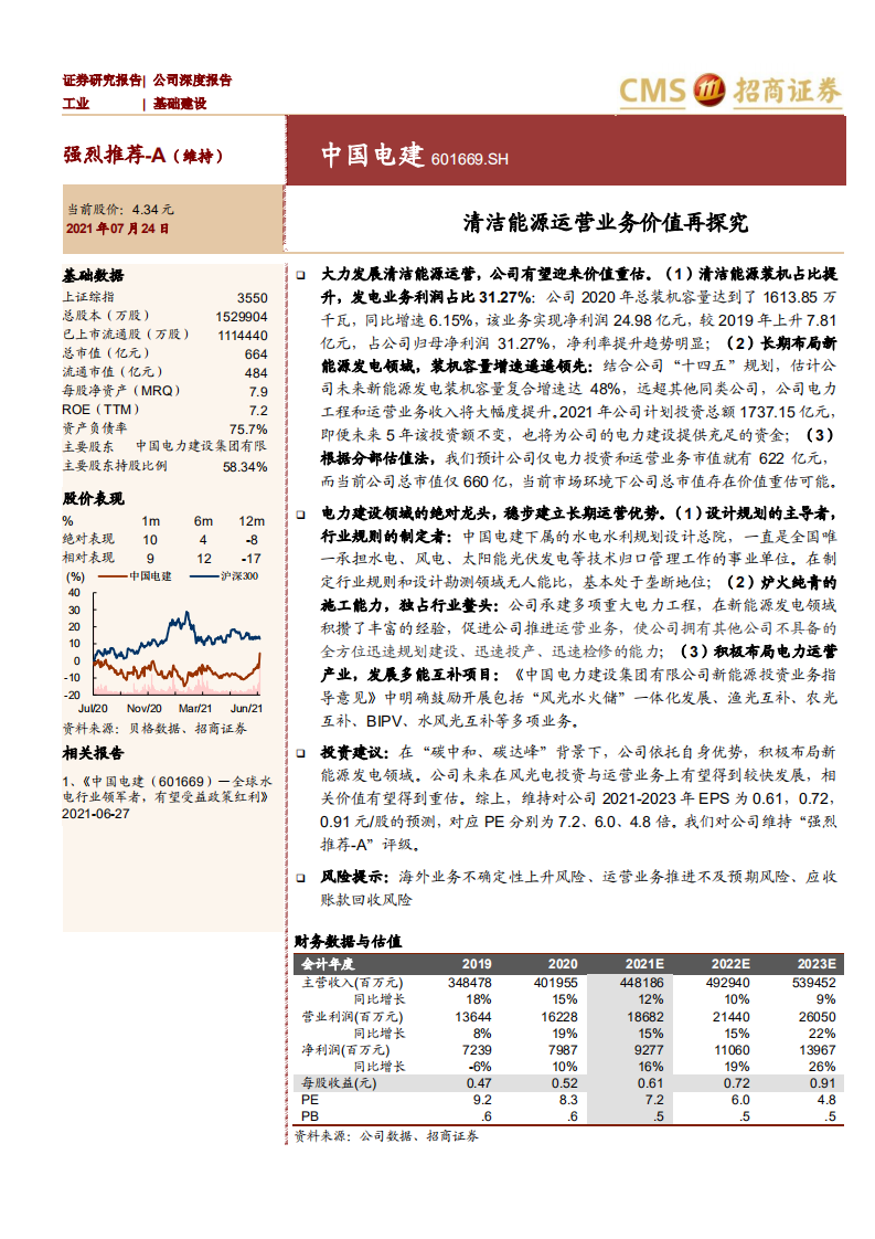 中国电建-清洁能源运营业务价值再探究-210724.pdf 第1页