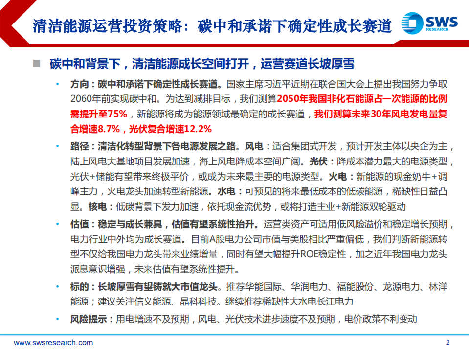 2021年清洁能源运营行业投资策略：碳中和承诺下确定性成长赛道-20201117.pdf 第2页