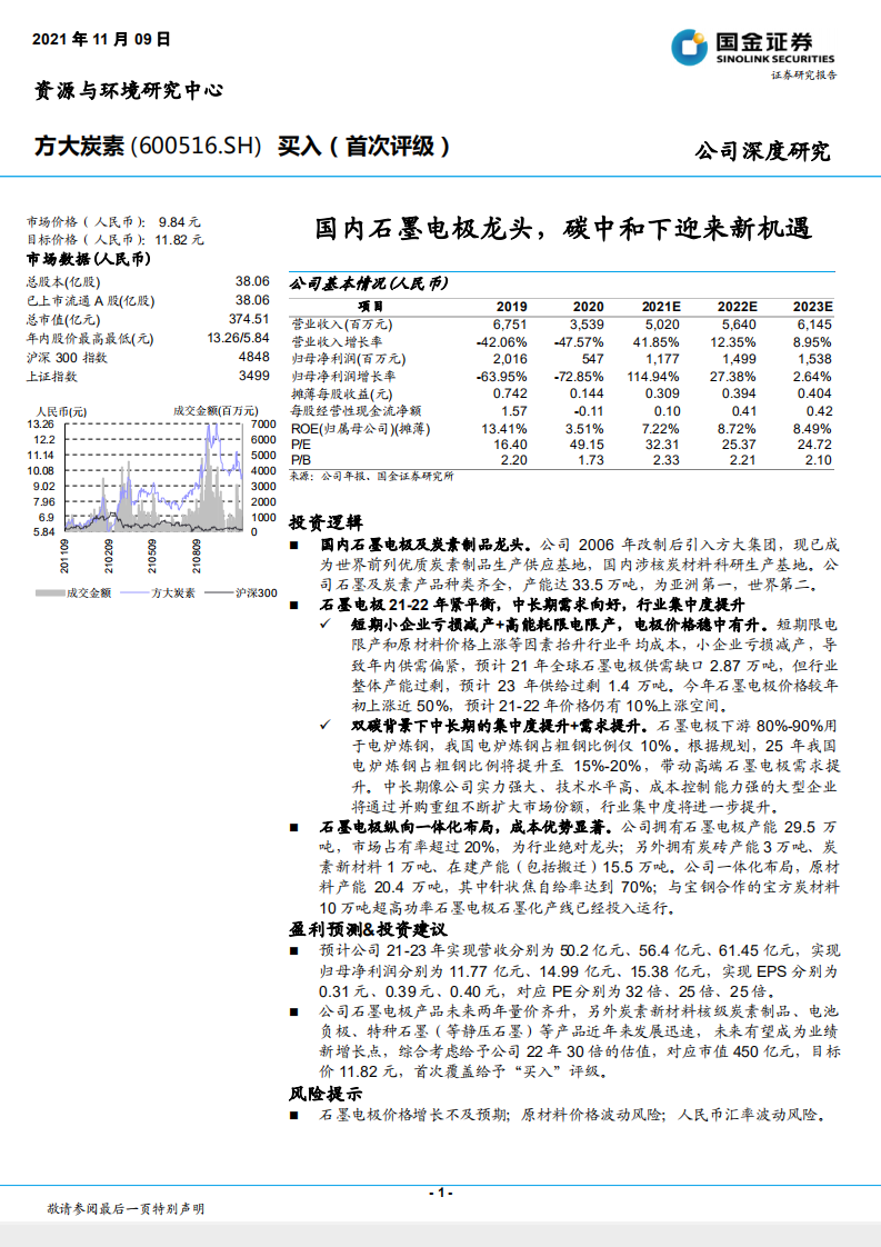 方大炭素-国内石墨电极龙头，碳中和下迎来新机遇-211109.pdf 第1页