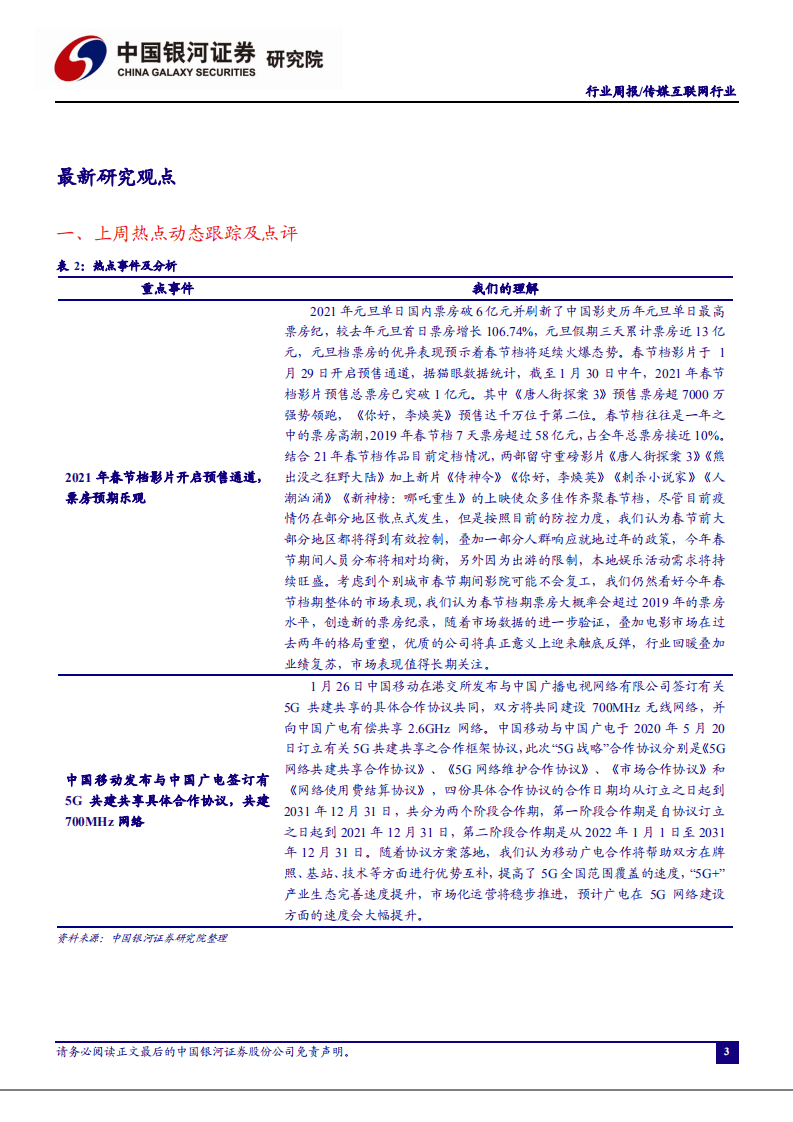 传媒互联网行业：春节档影片预售火热，中国移动公布与中国广电5G合作细节-210131.pdf 第3页