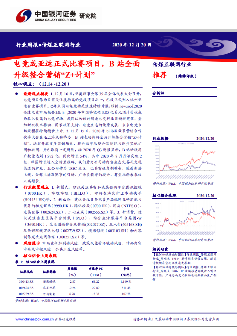 传媒互联网行业：电竞成亚运正式比赛项目，B站全面升级整合营销&ldquo;Z+计划&rdquo;-20201220.pdf 第1页