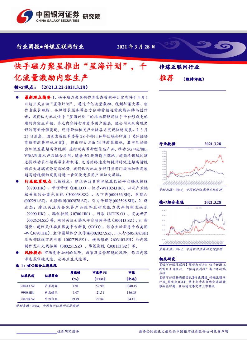 传媒互联网行业：快手磁力聚星推出&ldquo;星海计划&rdquo;，千亿流量激励内容生产-210328.pdf 第1页