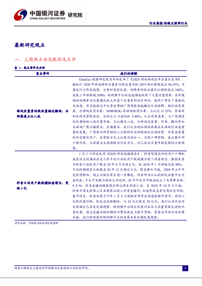 传媒互联网行业：游戏买量素材投放量接近翻倍，抖音日活突破6亿-210110.pdf 第3页