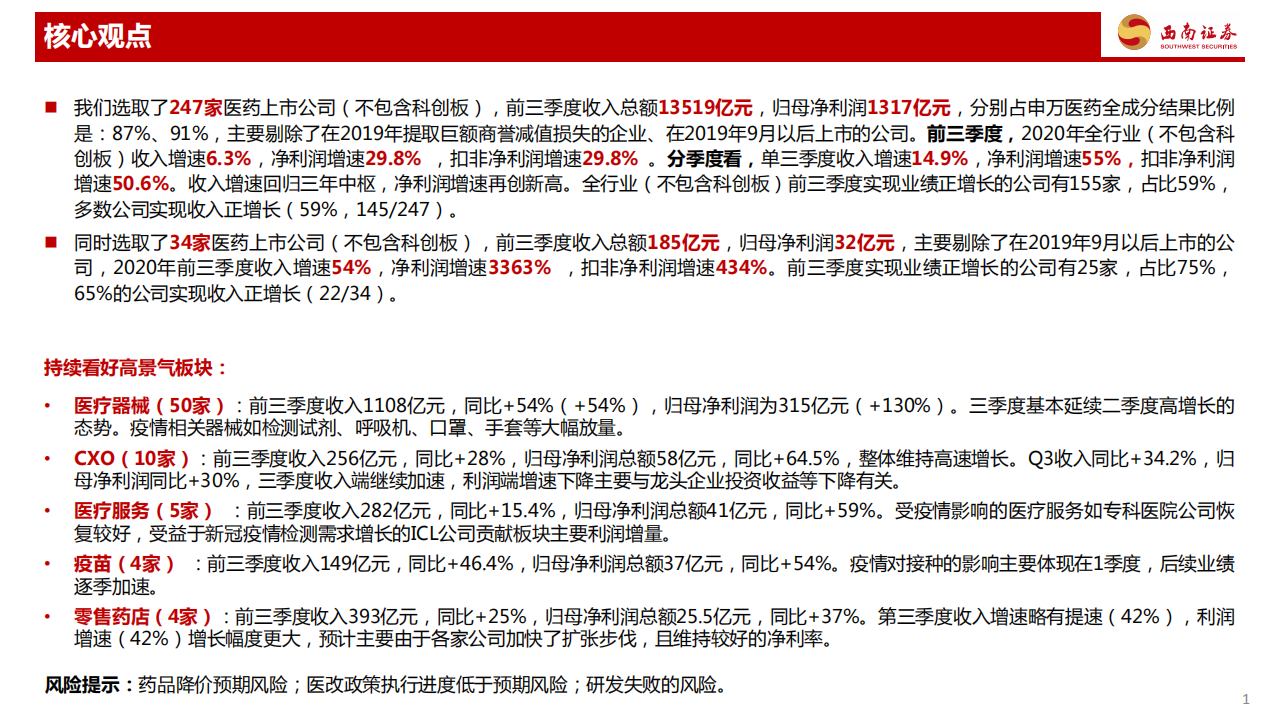 医药行业2020年三季报总结：Q3行业大幅回暖，持续看好CXO、疫苗、药店、器械等板块-20201104.pdf 第2页