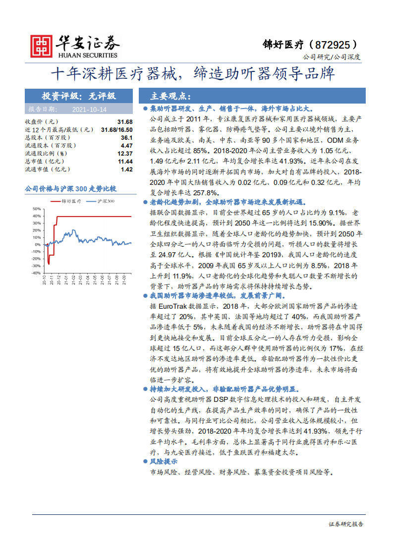 锦好医疗-十年深耕医疗器械，缔造助听器领导品牌-20211014.pdf 第1页