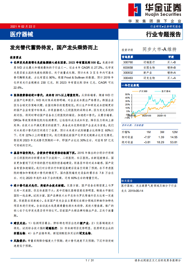 医疗器械行业专题报告：发光替代蓄势待发，国产龙头乘势而上-210222.pdf 第1页