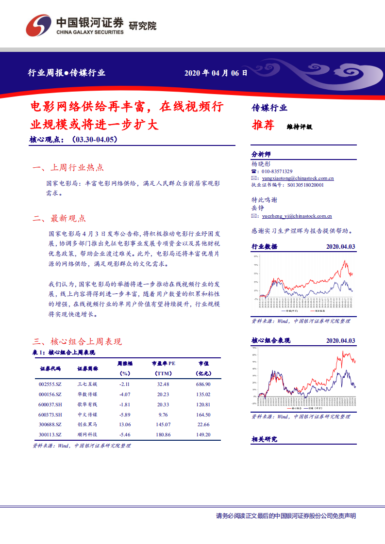 传媒行业：电影网络供给再丰富，在线视频行业规模或将进一步扩大-200406.pdf 第1页