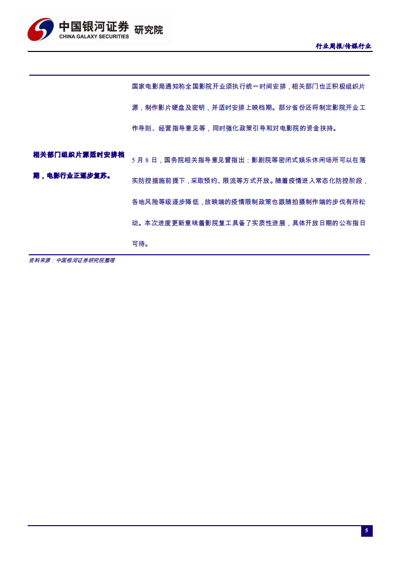 传媒行业：电影相关部门组织片源安排档期，直播购物行业标准即将制定-200608.pdf 第5页