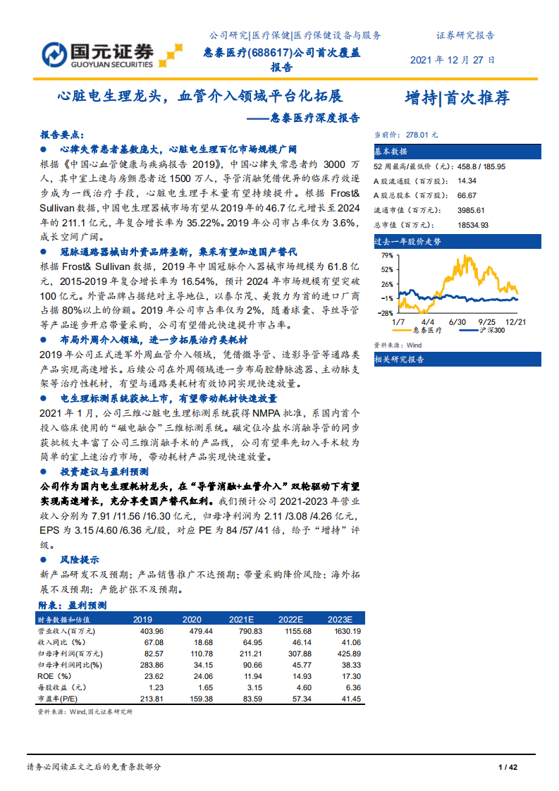 惠泰医疗-深度报告：心脏电生理龙头，血管介入领域平台化拓展-211227.pdf 第1页