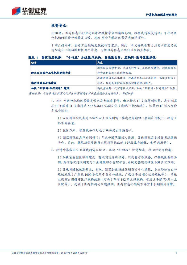 计算机行业深度研究报告：投资修复、补短板热潮双浪叠加，医疗IT迎来良好布局时机.pdf 第6页