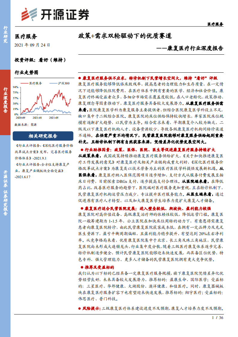 康复医疗行业深度报告：政策+需求双轮驱动下的优质赛道-210924.pdf 第1页