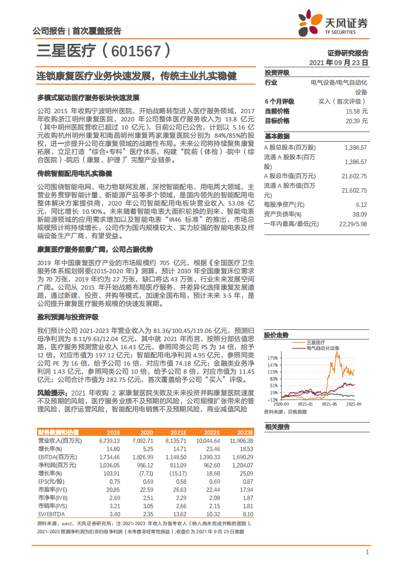 三星医疗-连锁康复医疗业务快速发展，传统主业扎实稳健-210923.pdf 第1页