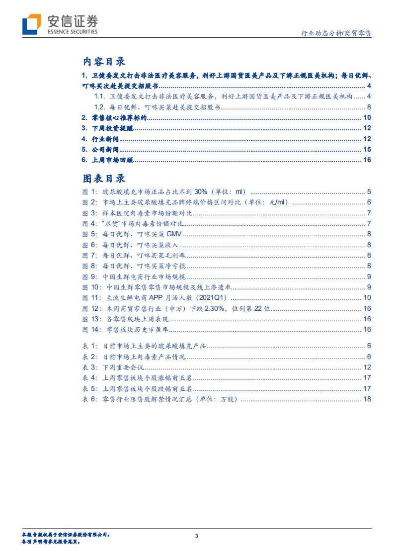 商贸零售行业：八部委发文打击非法医疗美容服务，每日优鲜、叮咚买菜赴美提交招股书-210614.pdf 第3页