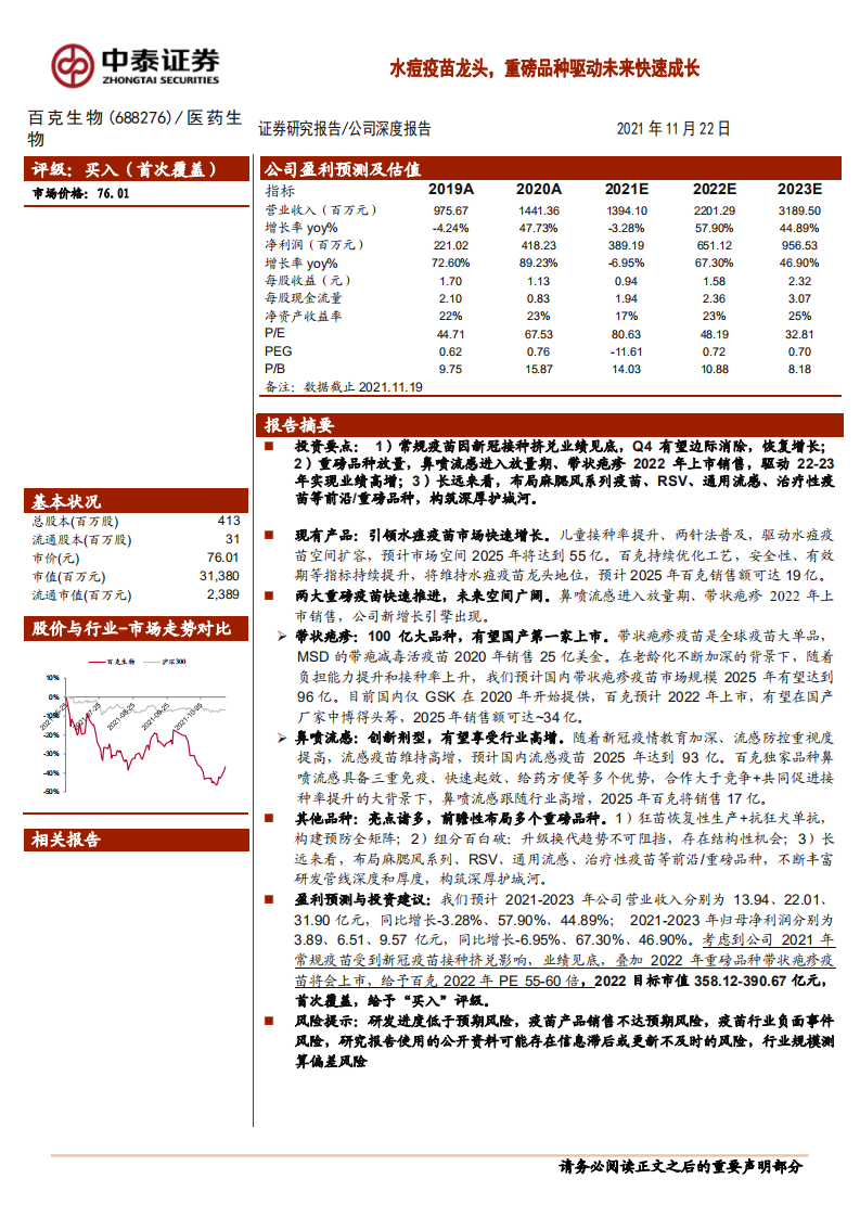 百克生物-水痘疫苗龙头，重磅品种驱动未来快速成长-211122.pdf 第1页