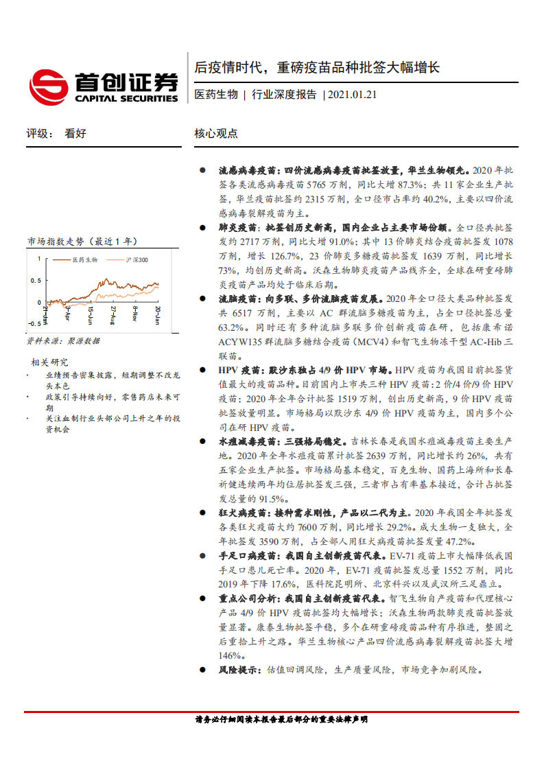 医药生物行业深度报告：后疫情时代，重磅疫苗品种批签大幅增长-210121.pdf 第1页
