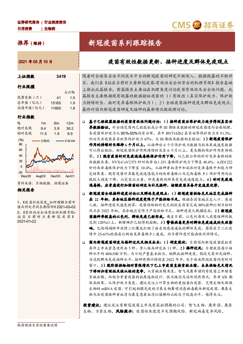 医药生物行业新冠疫苗系列跟踪报告：疫苗有效性数据更新、接种进度及群体免疫观点-210510.pdf 第1页