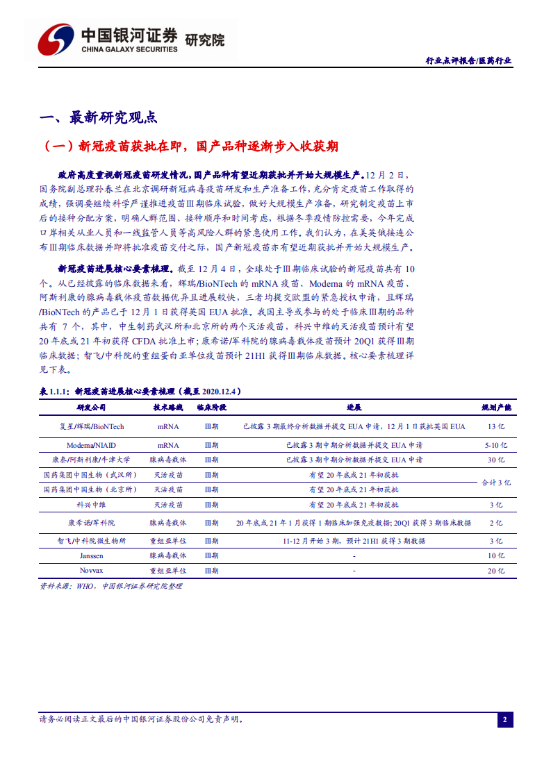 医药行业：新冠疫苗获批在即，国产品种渐入收获期-20201205.pdf 第3页