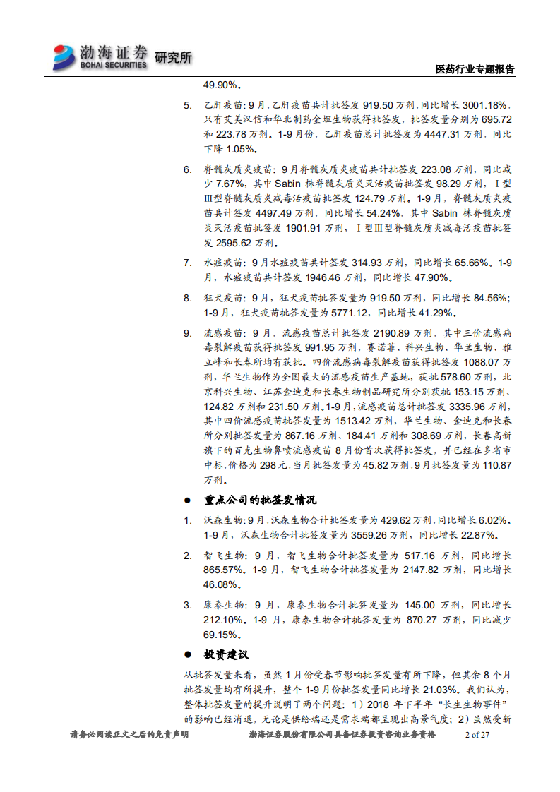 医药行业专题报告：20202010年1~9月疫苗批签发，流感疫苗大幅增加，创新疫苗继续高增长-20201016.pdf 第2页