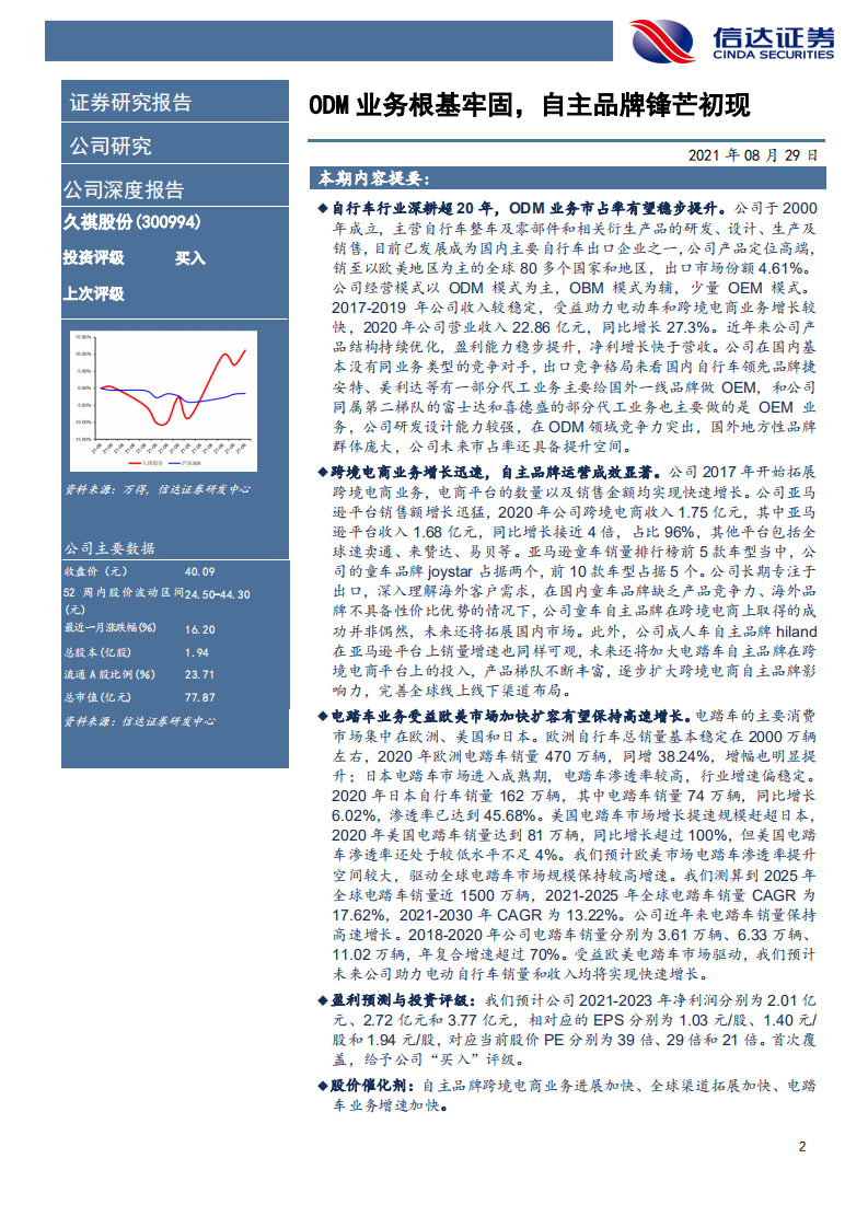 久祺股份-公司深度报告：ODM业务根基牢固，自主品牌锋芒初现-210829.pdf 第2页
