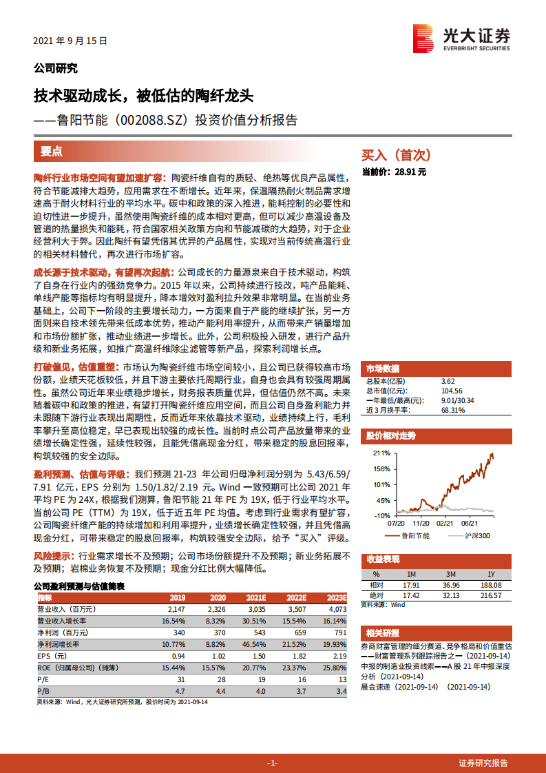 鲁阳节能-投资价值分析报告：技术驱动成长，被低估的陶纤龙头-210915.pdf 第1页