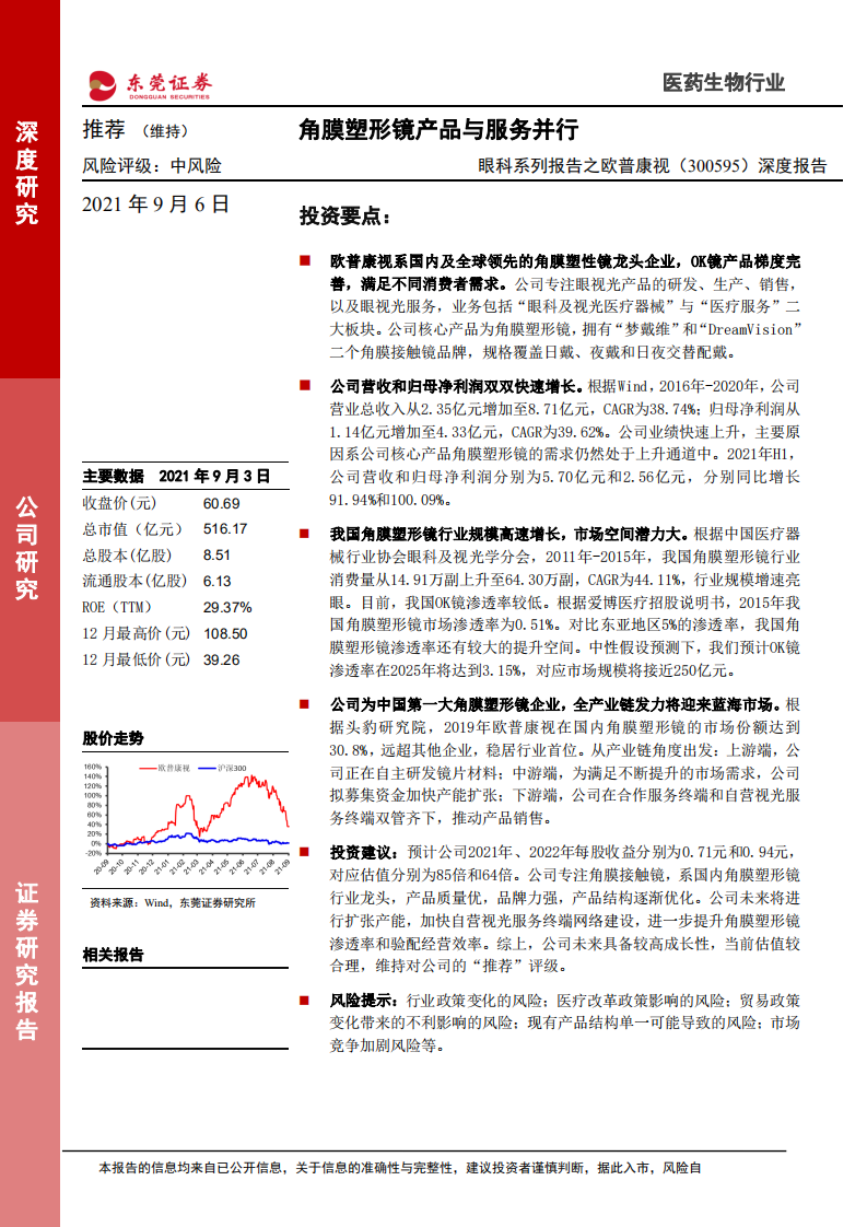 欧普康视-眼科系列之欧普康视（300595）深度报告：角膜塑形镜产品与服务并行-210906.pdf 第1页
