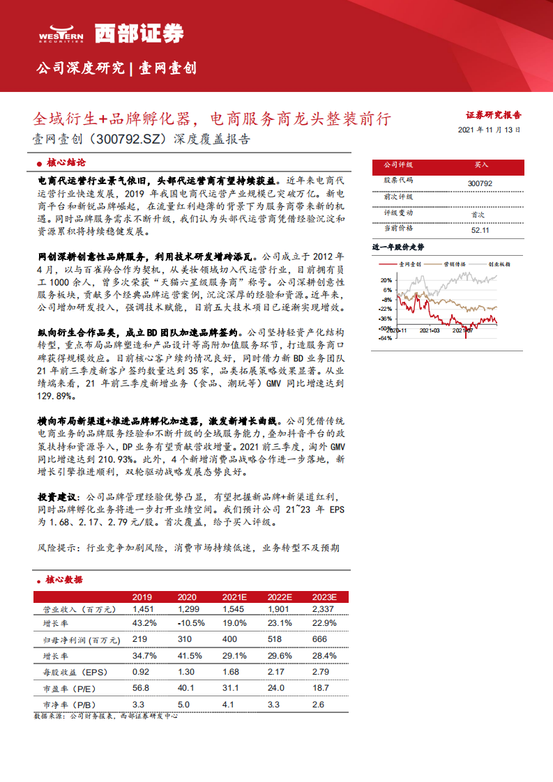 壹网壹创-深度覆盖报告：全域衍生+品牌孵化器，电商服务商龙头整装前行-20211113.pdf 第1页