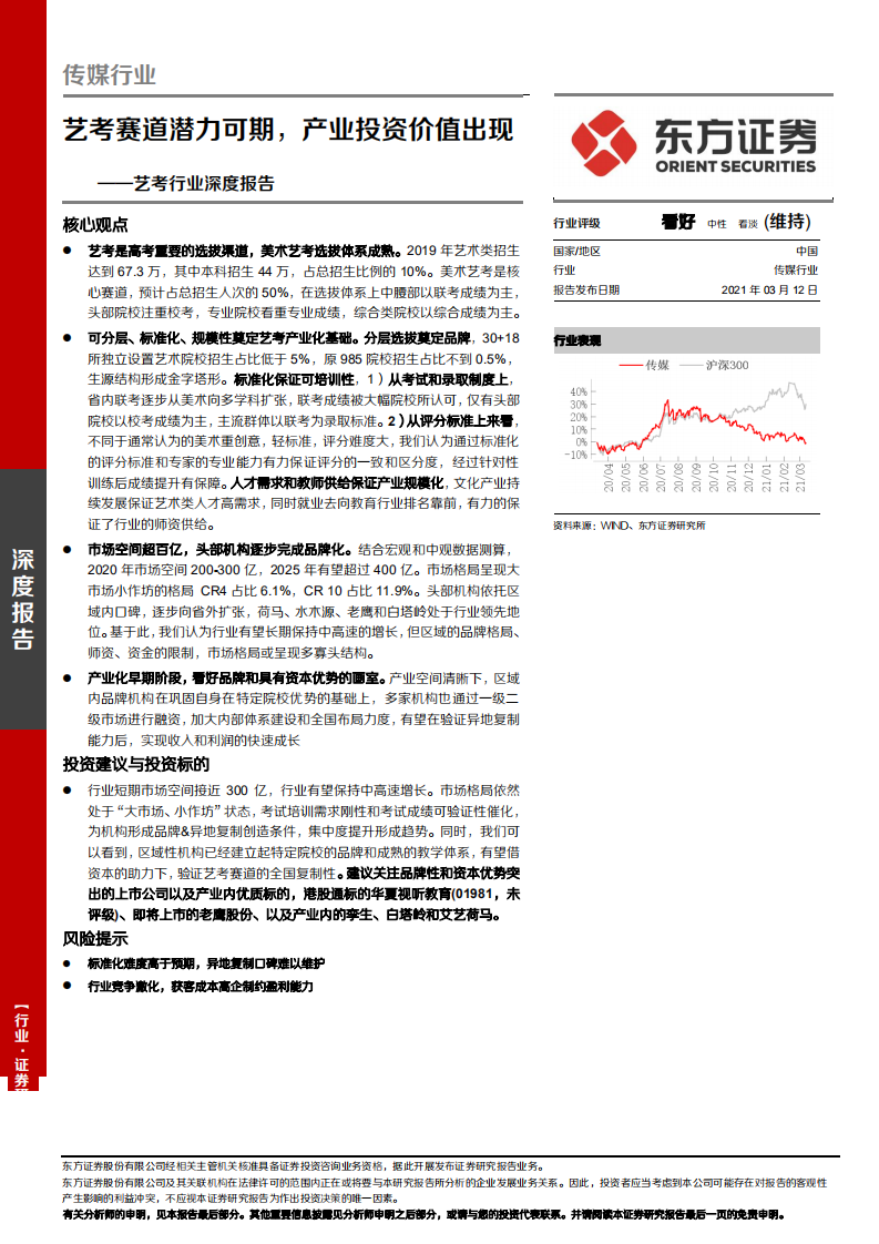艺考行业深度报告：艺考赛道潜力可期，产业投资价值出现-210312.pdf 第1页