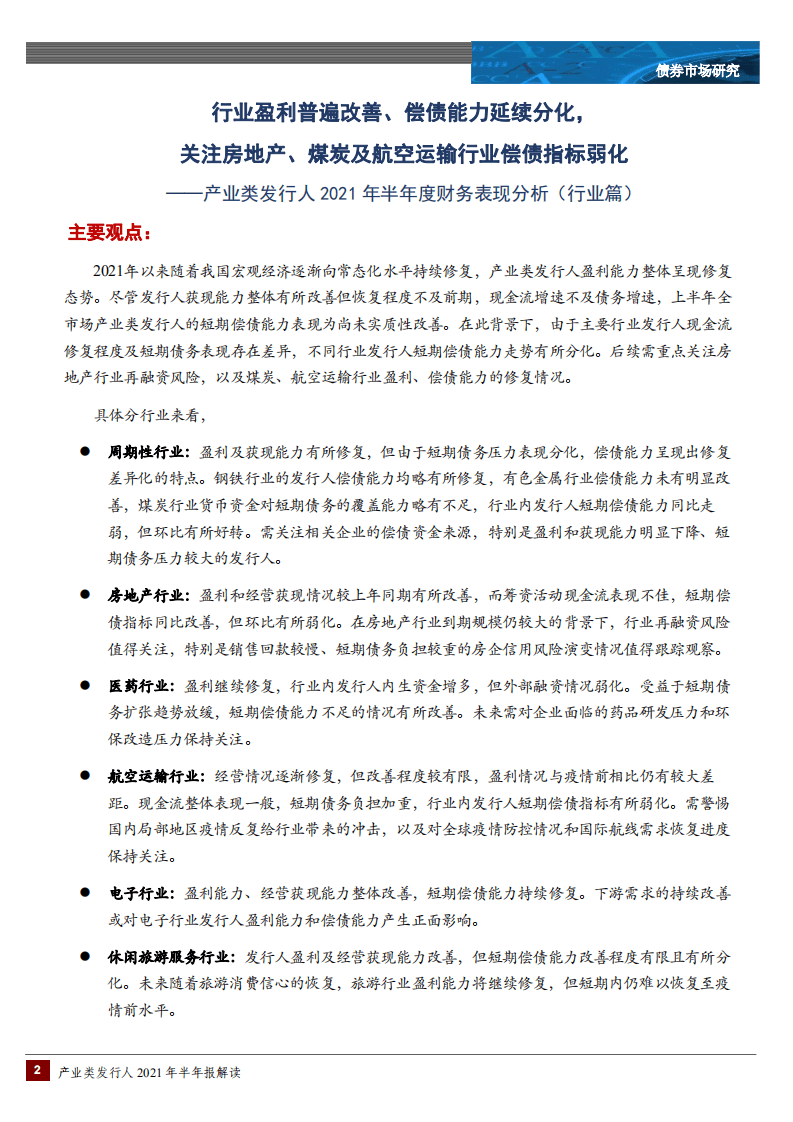 中诚信国际：产业类发行人2021年半年度财务表现分析（行业篇）.pdf 第2页
