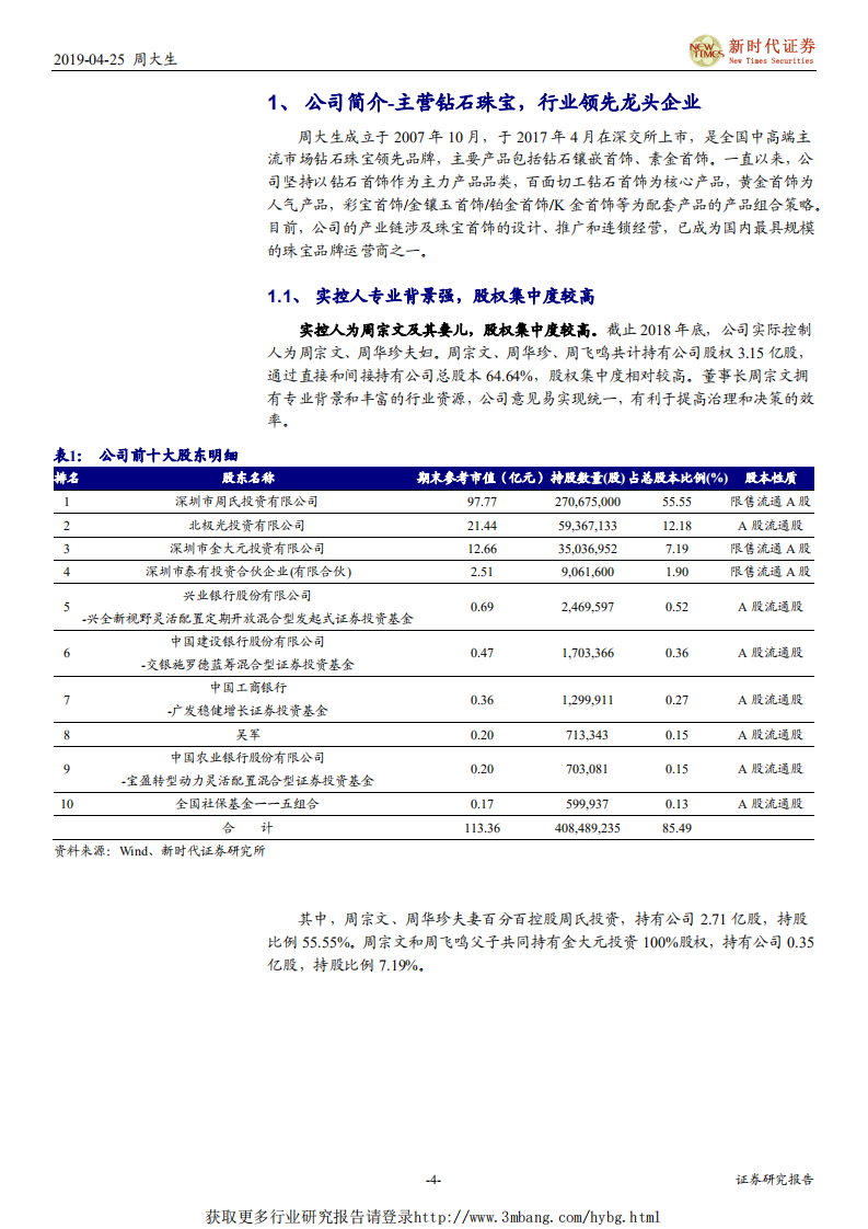 周大生-借行业集中度提升之际，专注品牌建设和渠道拓展-190425.pdf 第4页
