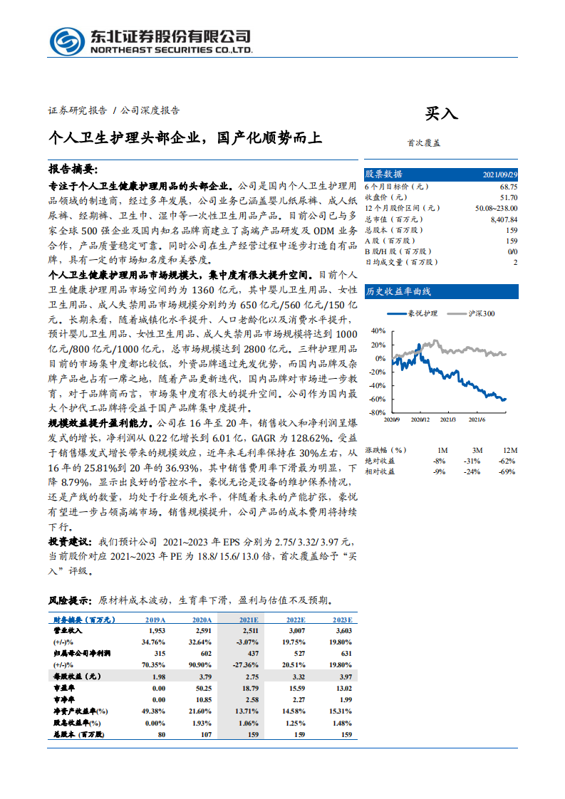 豪悦护理-个人卫生护理头部企业，国产化顺势而上-210930.pdf 第1页