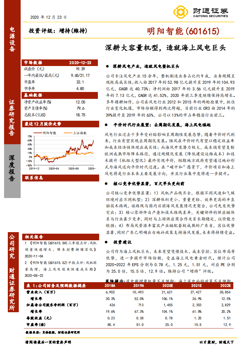 明阳智能-深耕大容量机型，造就海上风电巨头-20201223.pdf 第1页