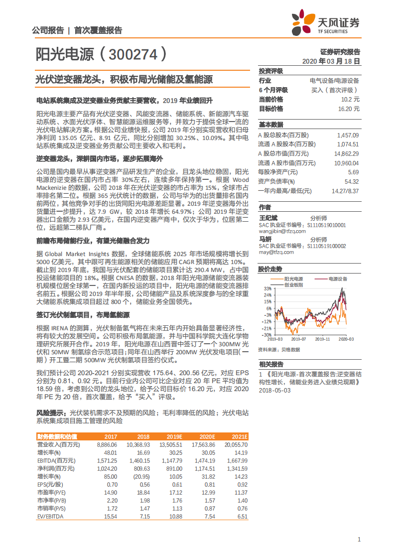 阳光电源-光伏逆变器龙头，积极布局光储能及氢能源-200318.pdf 第1页