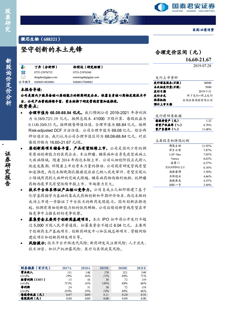微芯生物-坚守创新的本土先锋-190728.pdf | 先导研报